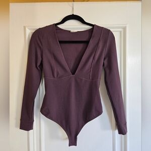 Free People Plum V-Neck Bodysuit